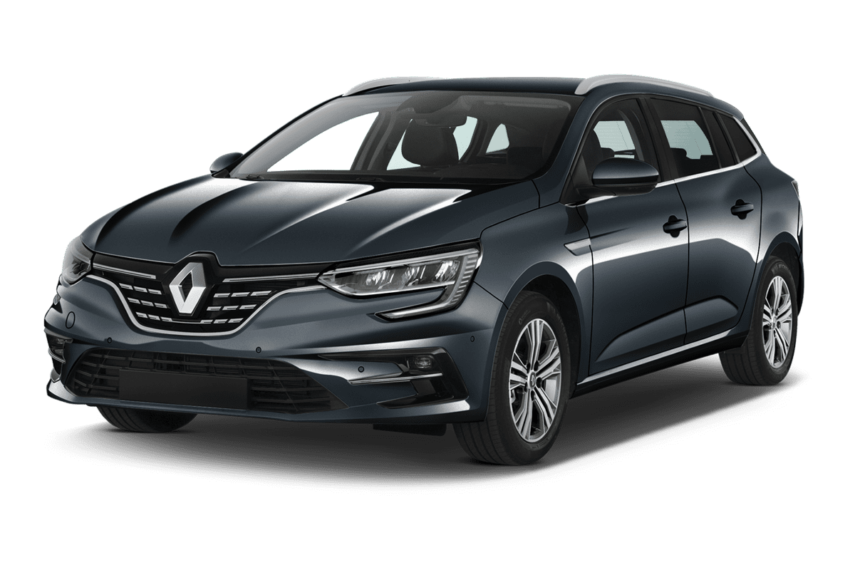 Schräge Frontansicht auf einen Renault Mégane, freigestellt