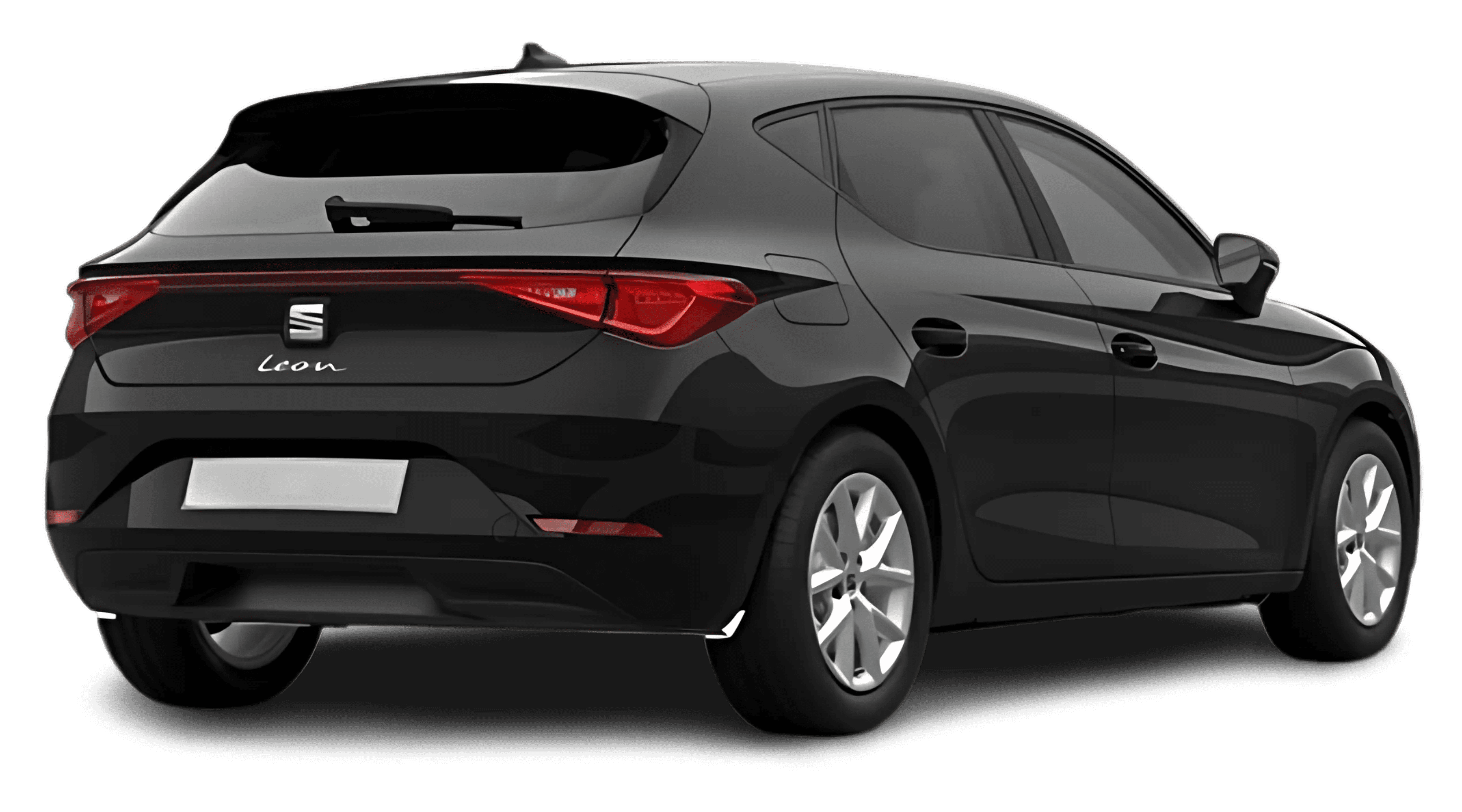 Schräge Heckansicht auf einen SEAT Leon, freigestellt