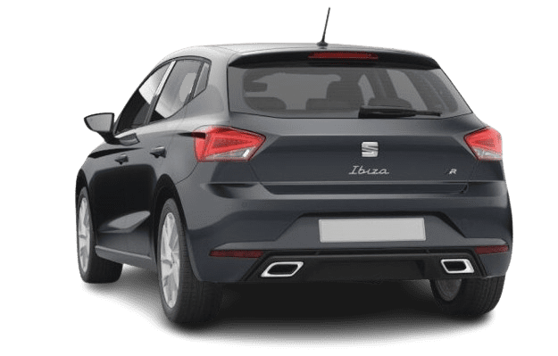 Schräge Heckansicht auf einen SEAT Ibiza, freigestellt
