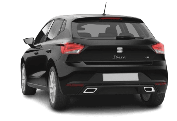 Schräge Heckansicht auf einen SEAT Ibiza, freigestellt