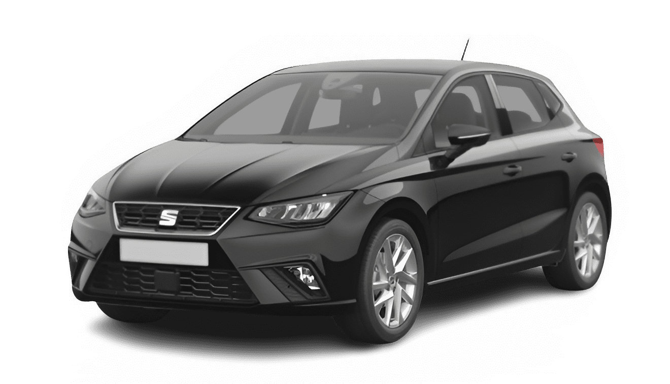 Schräge Frontansicht auf einen SEAT Ibiza, freigestellt