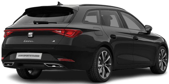 Schräge Heckansicht auf einen SEAT Leon, freigestellt
