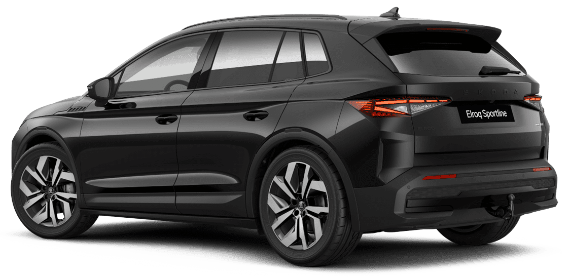 Schräge Heckansicht auf einen Skoda ELROQ, freigestellt