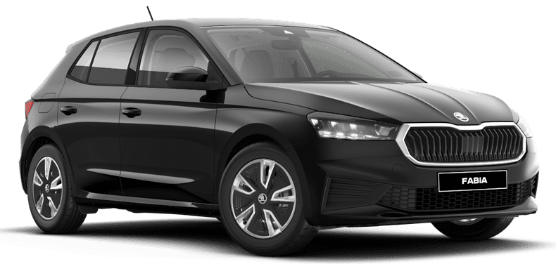 Schräge Frontansicht auf einen Skoda Fabia, freigestellt