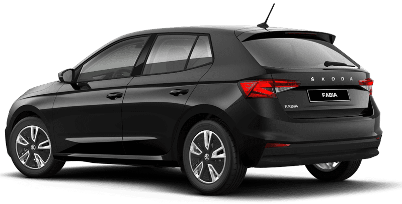 Schräge Heckansicht auf einen Skoda Fabia, freigestellt
