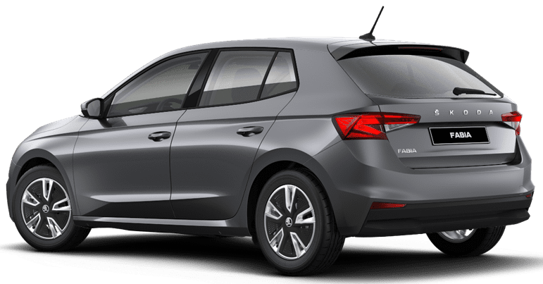 Schräge Heckansicht auf einen Skoda Fabia, freigestellt