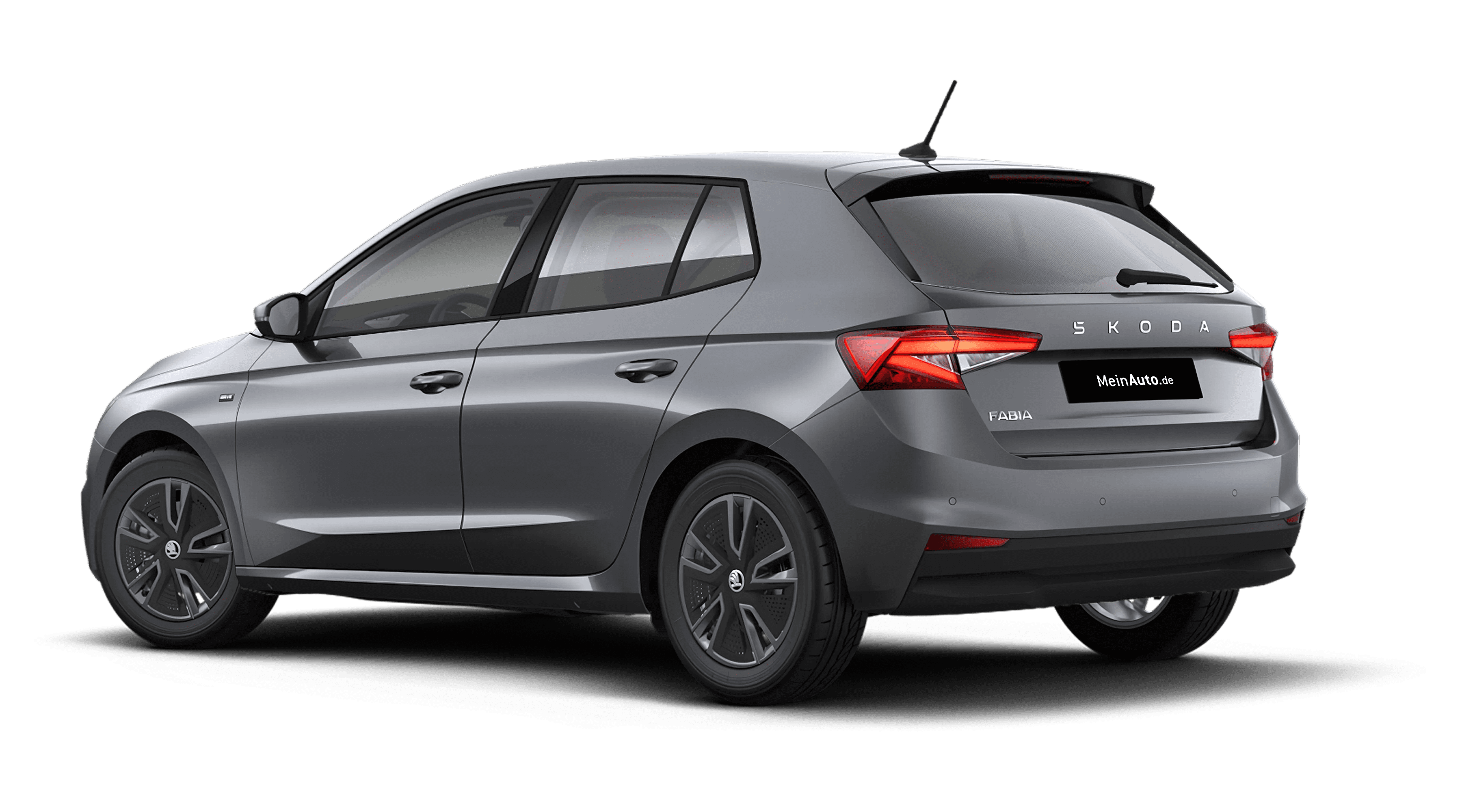 Schräge Heckansicht auf einen Skoda Fabia, freigestellt