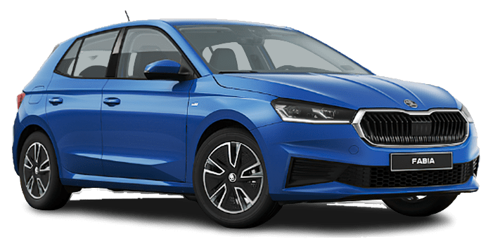 Schräge Frontansicht auf einen Skoda Fabia, freigestellt