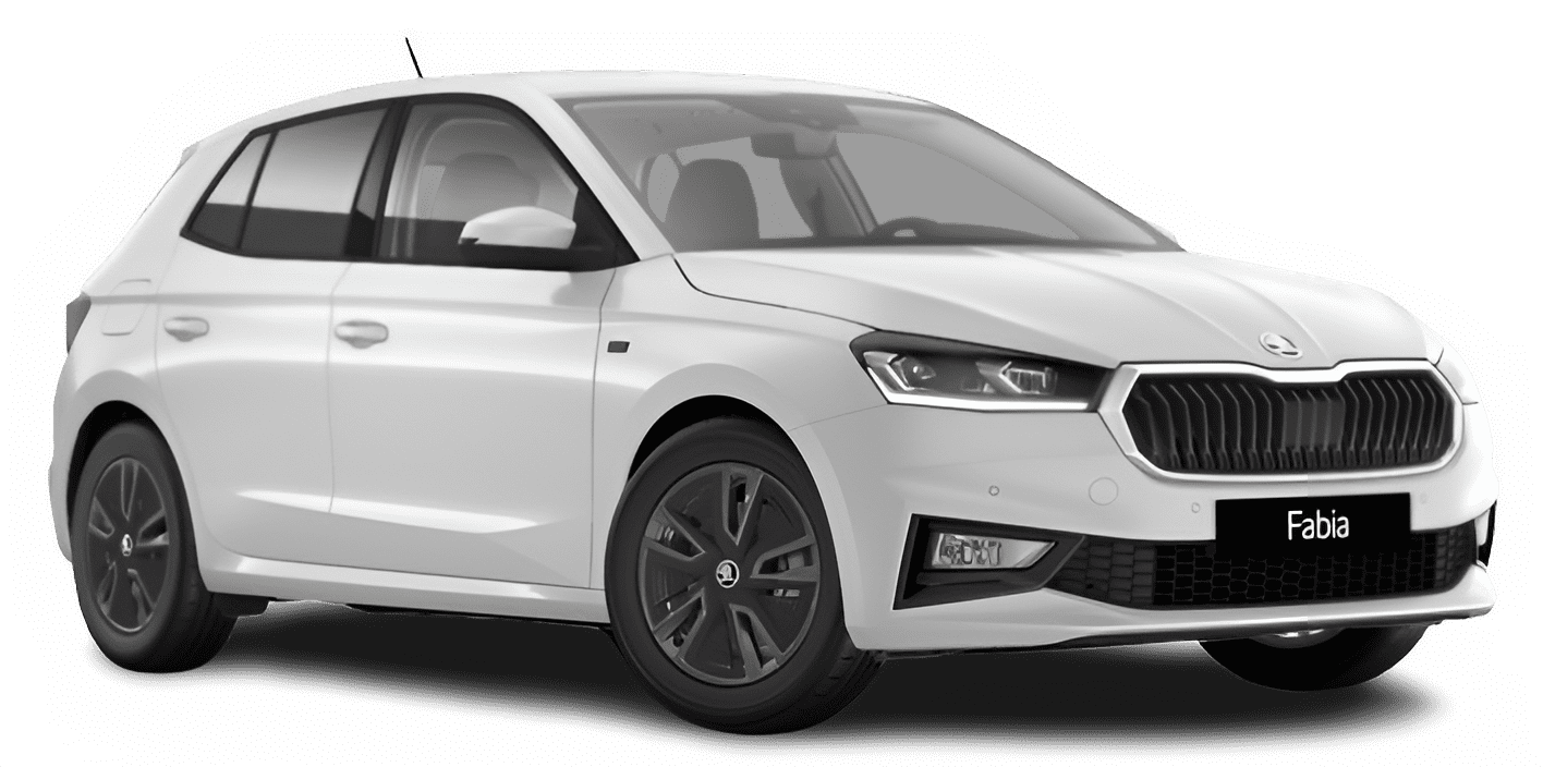 Schräge Frontansicht auf einen Skoda Fabia, freigestellt