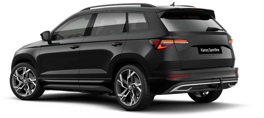 Schräge Heckansicht auf einen Skoda Karoq, freigestellt