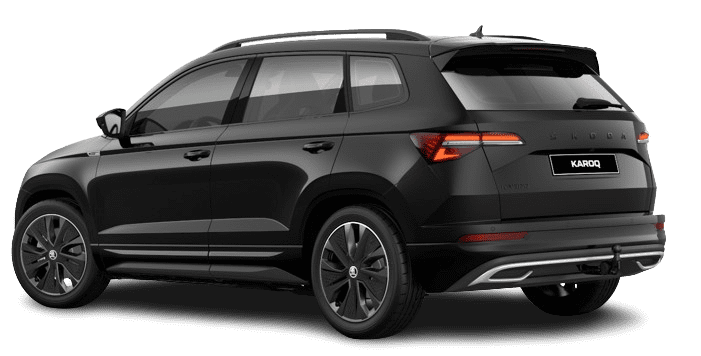 Schräge Heckansicht auf einen Skoda Karoq, freigestellt