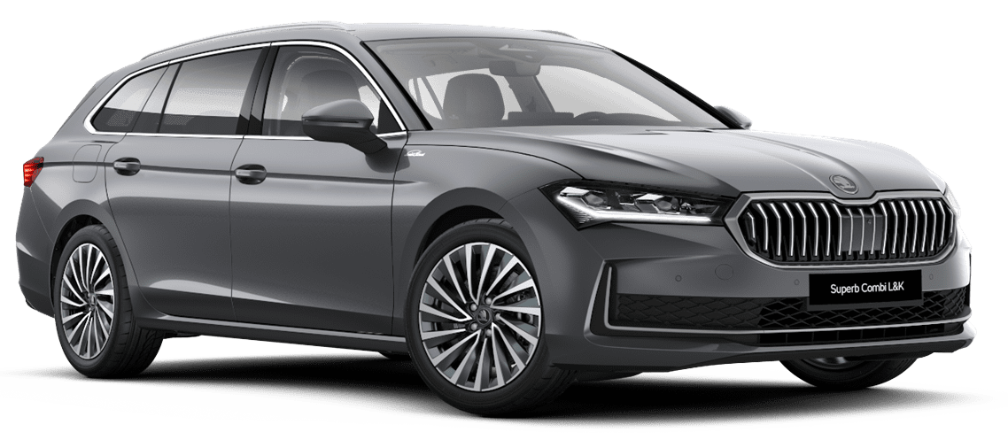 Schräge Frontansicht auf einen Skoda Superb, freigestellt