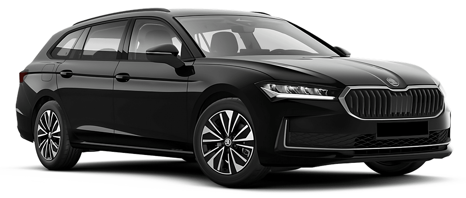 Schräge Frontansicht auf einen Skoda Superb, freigestellt