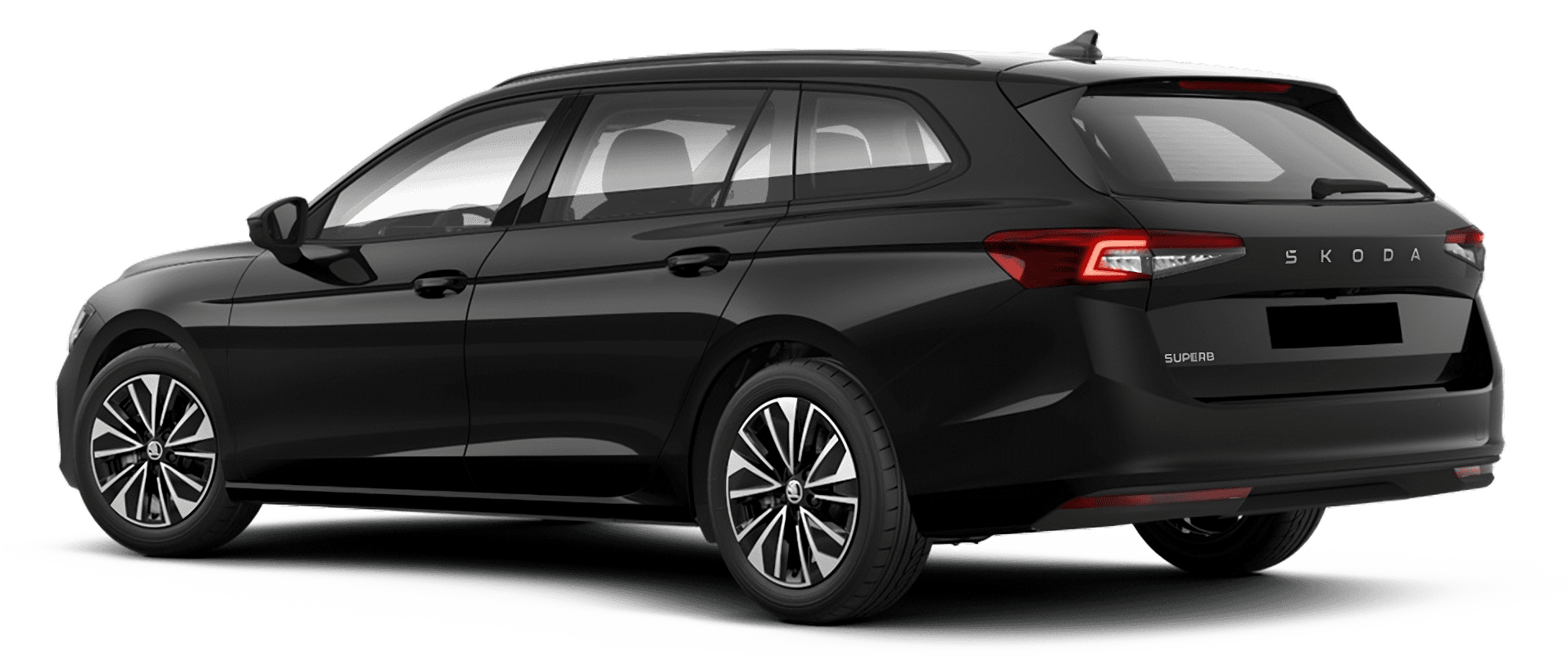 Schräge Heckansicht auf einen Skoda Superb, freigestellt