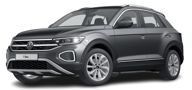 Schräge Frontansicht auf einen Volkswagen T-Roc, freigestellt