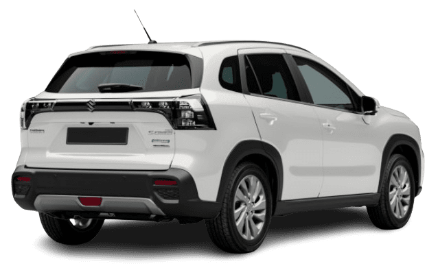 Schräge Heckansicht auf einen Suzuki S-Cross, freigestellt