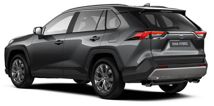 Schräge Heckansicht auf einen Toyota RAV4, freigestellt