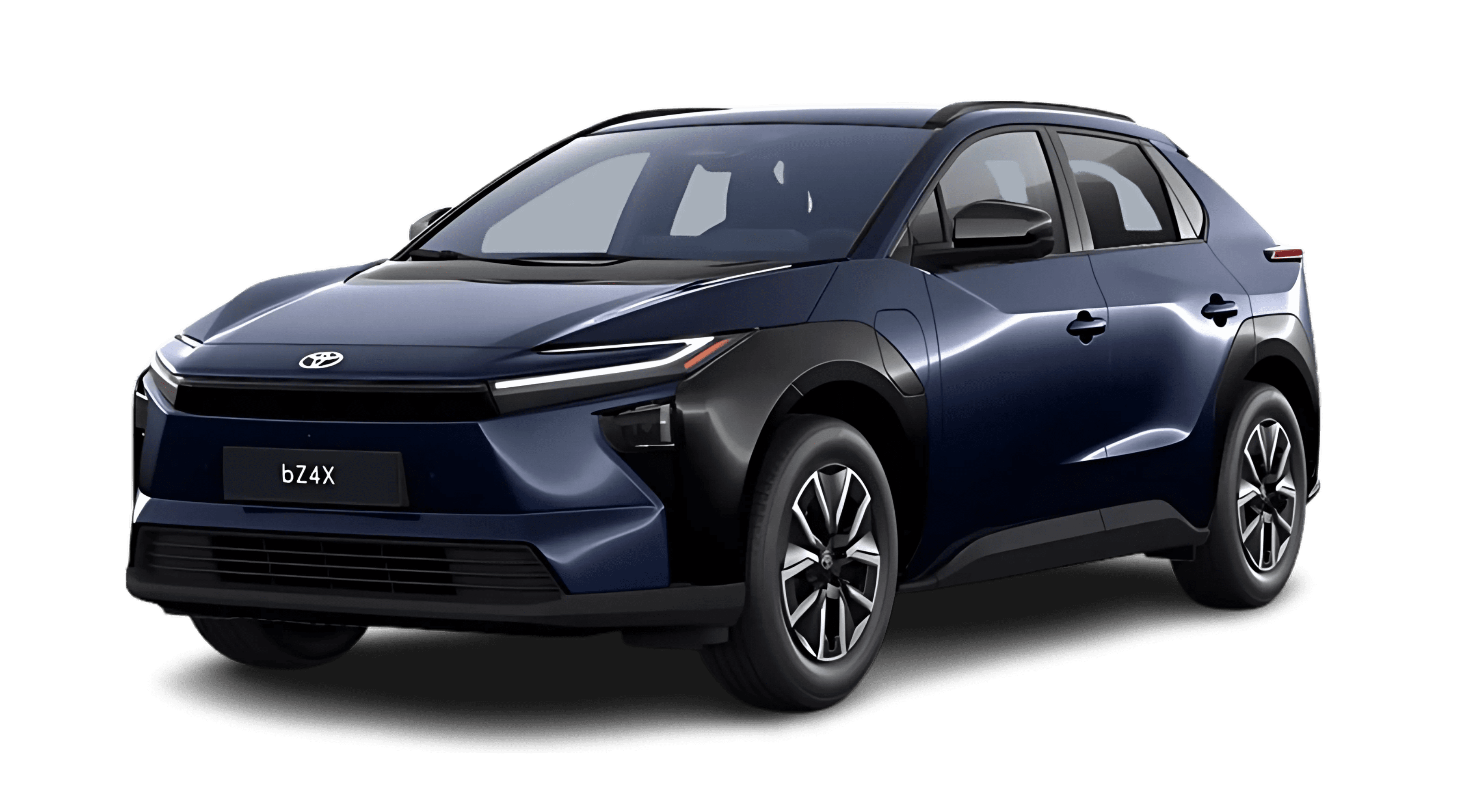 Schräge Frontansicht auf einen Toyota bZ4X, freigestellt