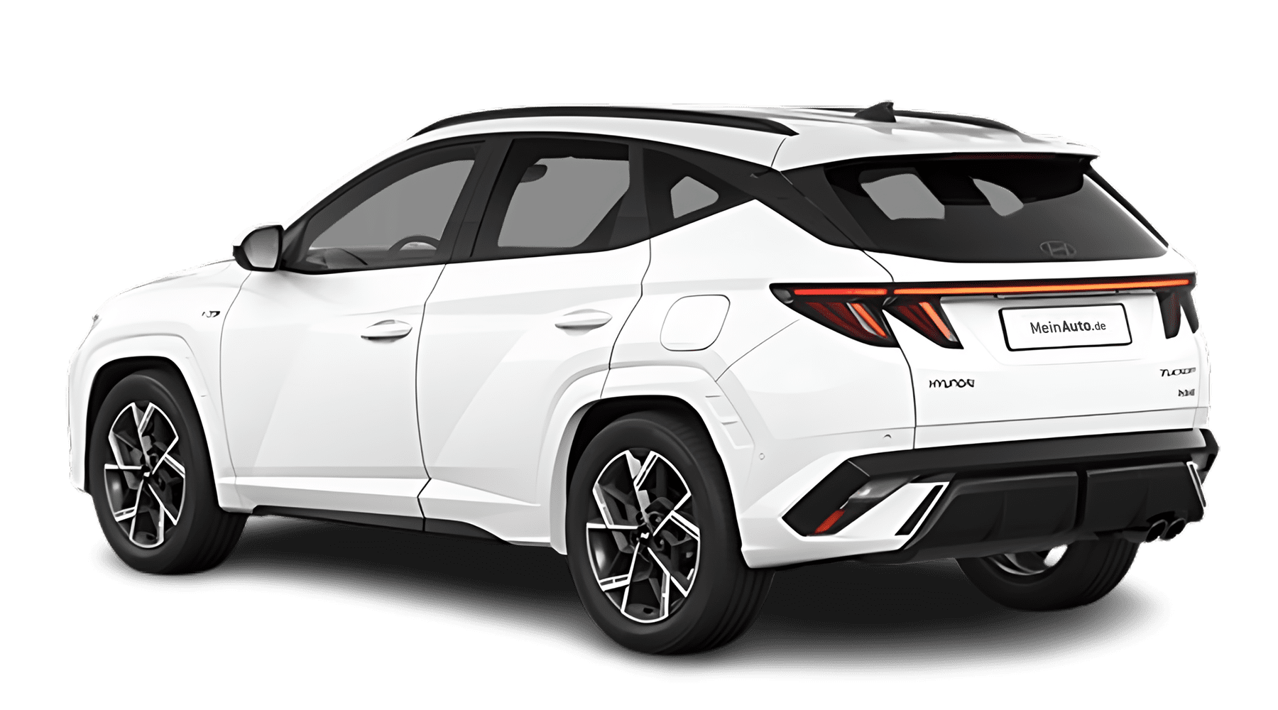 Schräge Heckansicht auf einen Hyundai Tucson, freigestellt