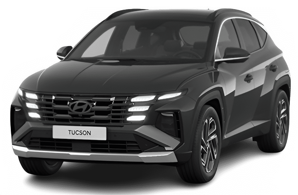 Schräge Frontansicht auf einen Hyundai Tucson, freigestellt