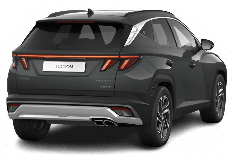 Schräge Heckansicht auf einen Hyundai Tucson, freigestellt
