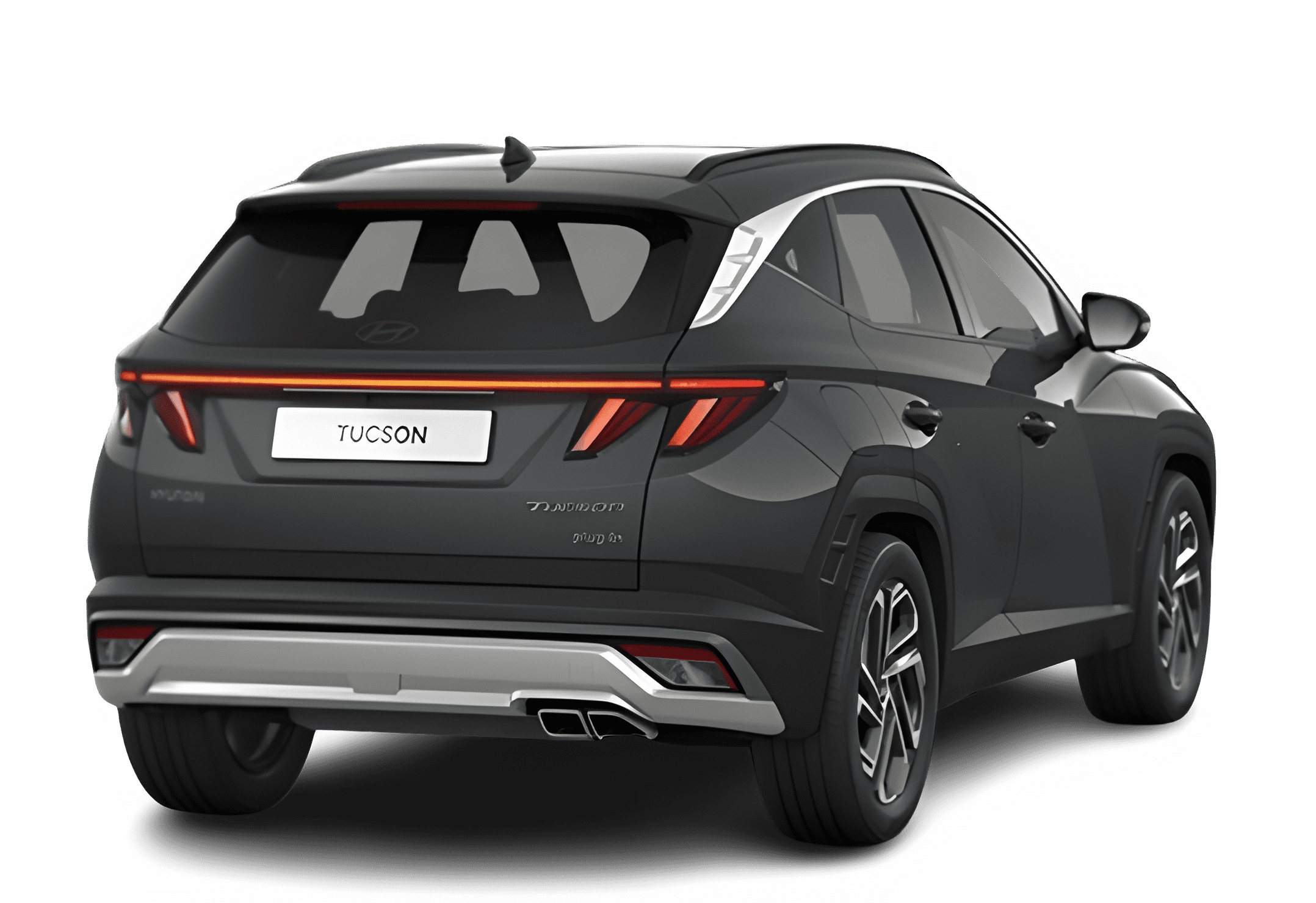 Schräge Heckansicht auf einen Hyundai Tucson, freigestellt