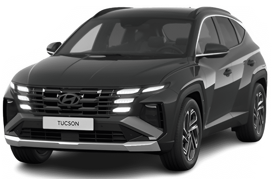 Schräge Frontansicht auf einen Hyundai Tucson, freigestellt