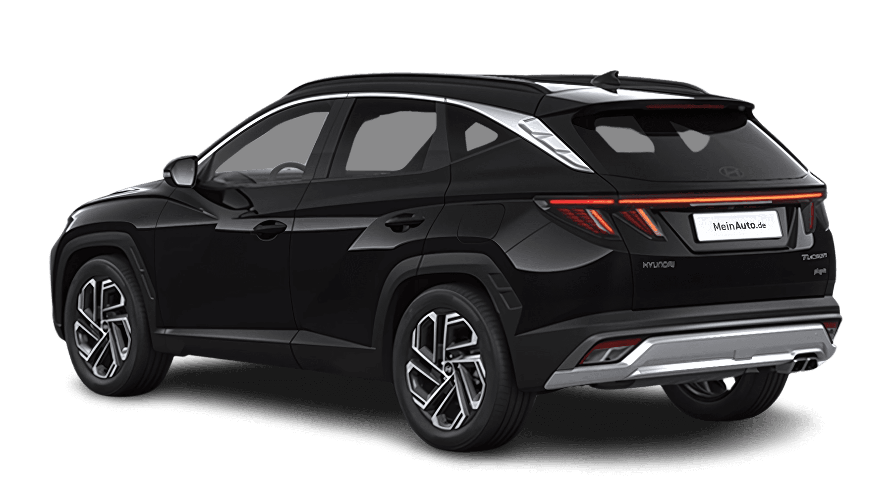 Schräge Heckansicht auf einen Hyundai Tucson, freigestellt