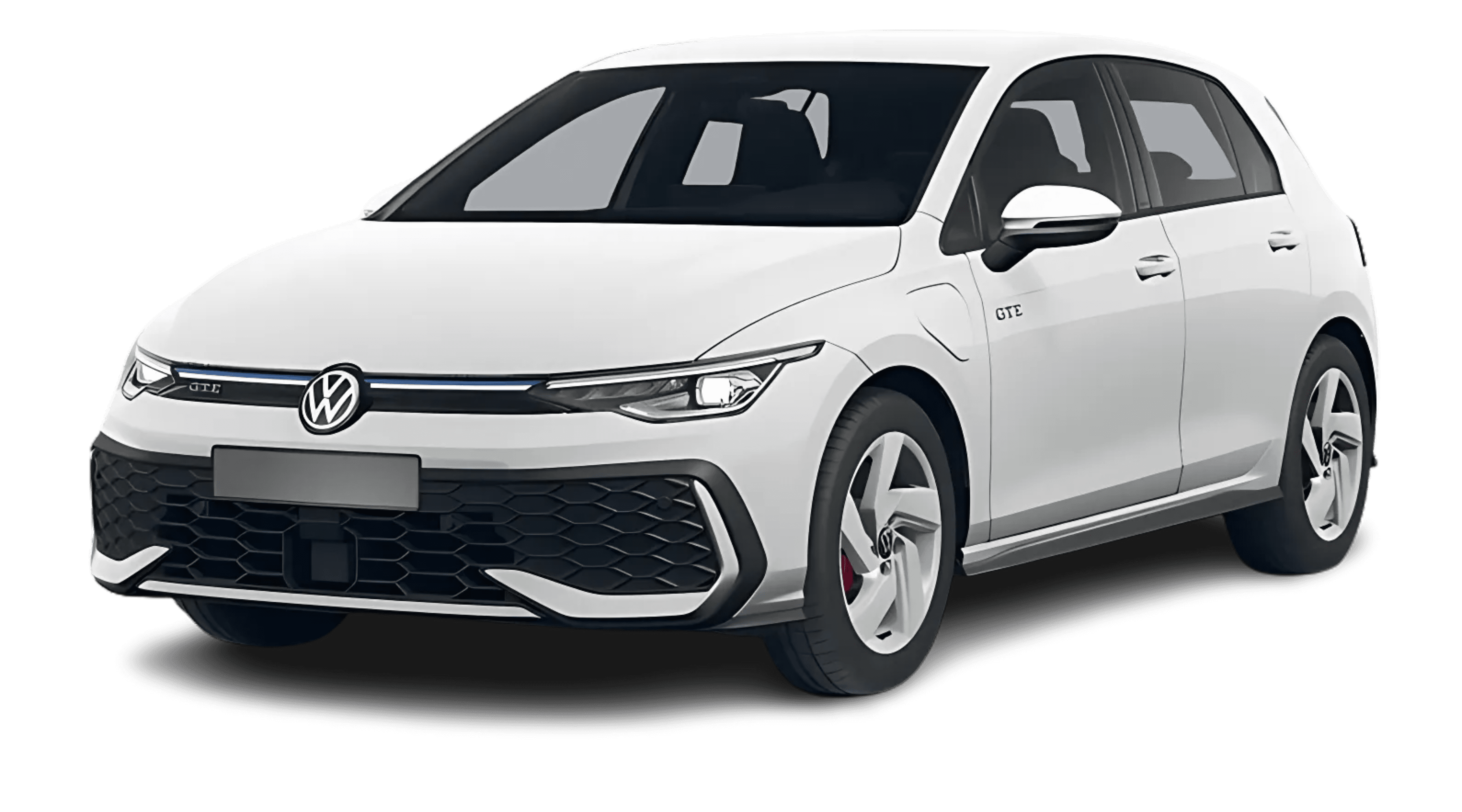 Schräge Frontansicht eines Volkswagen Golf, freigestellt