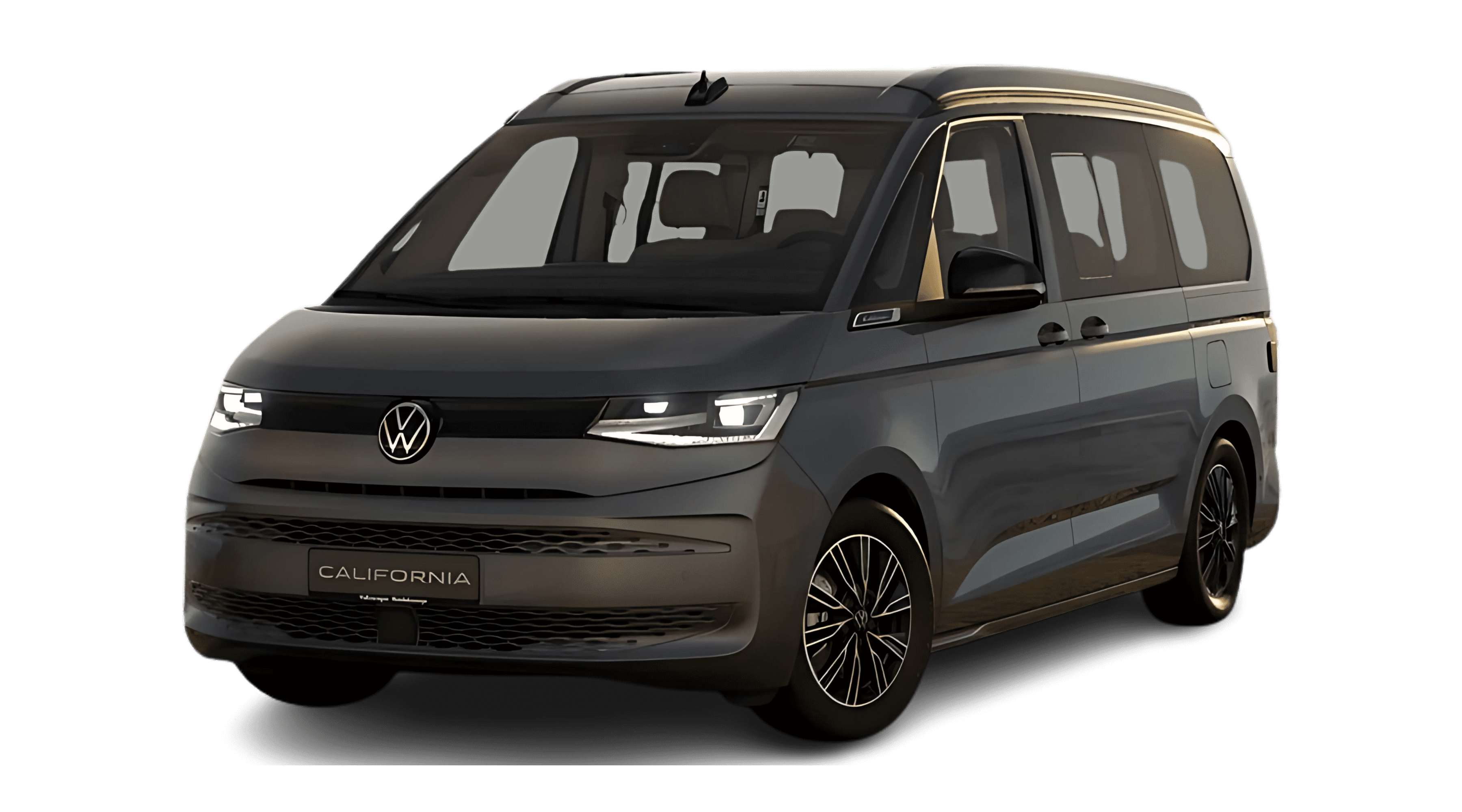 Schräge Frontansicht auf einen Volkswagen California, freigestellt