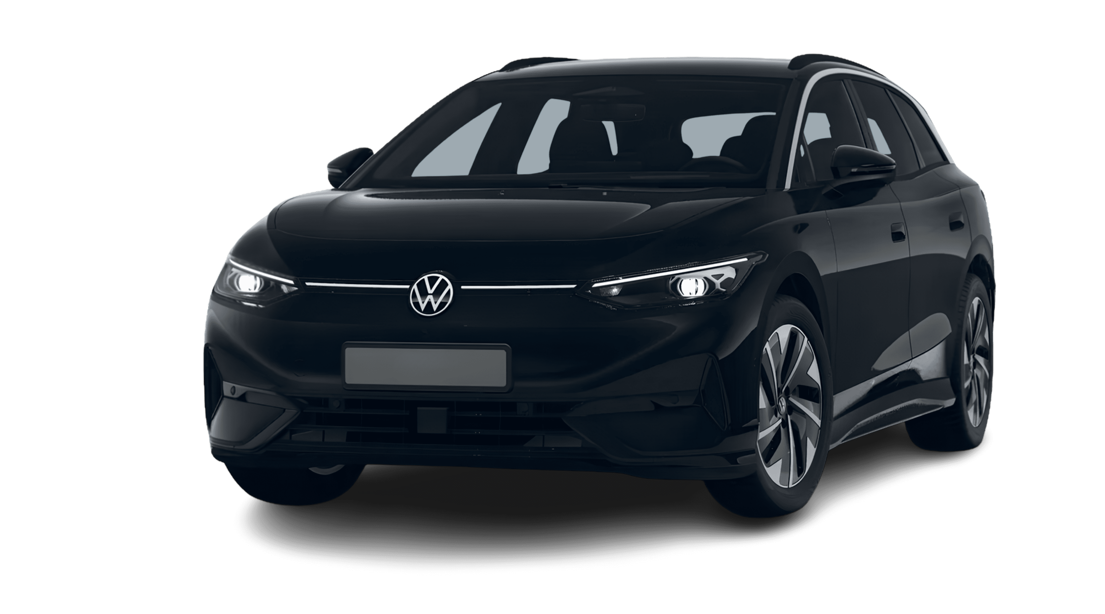 Schräge Frontansicht eines Volkswagen ID.7, freigestellt