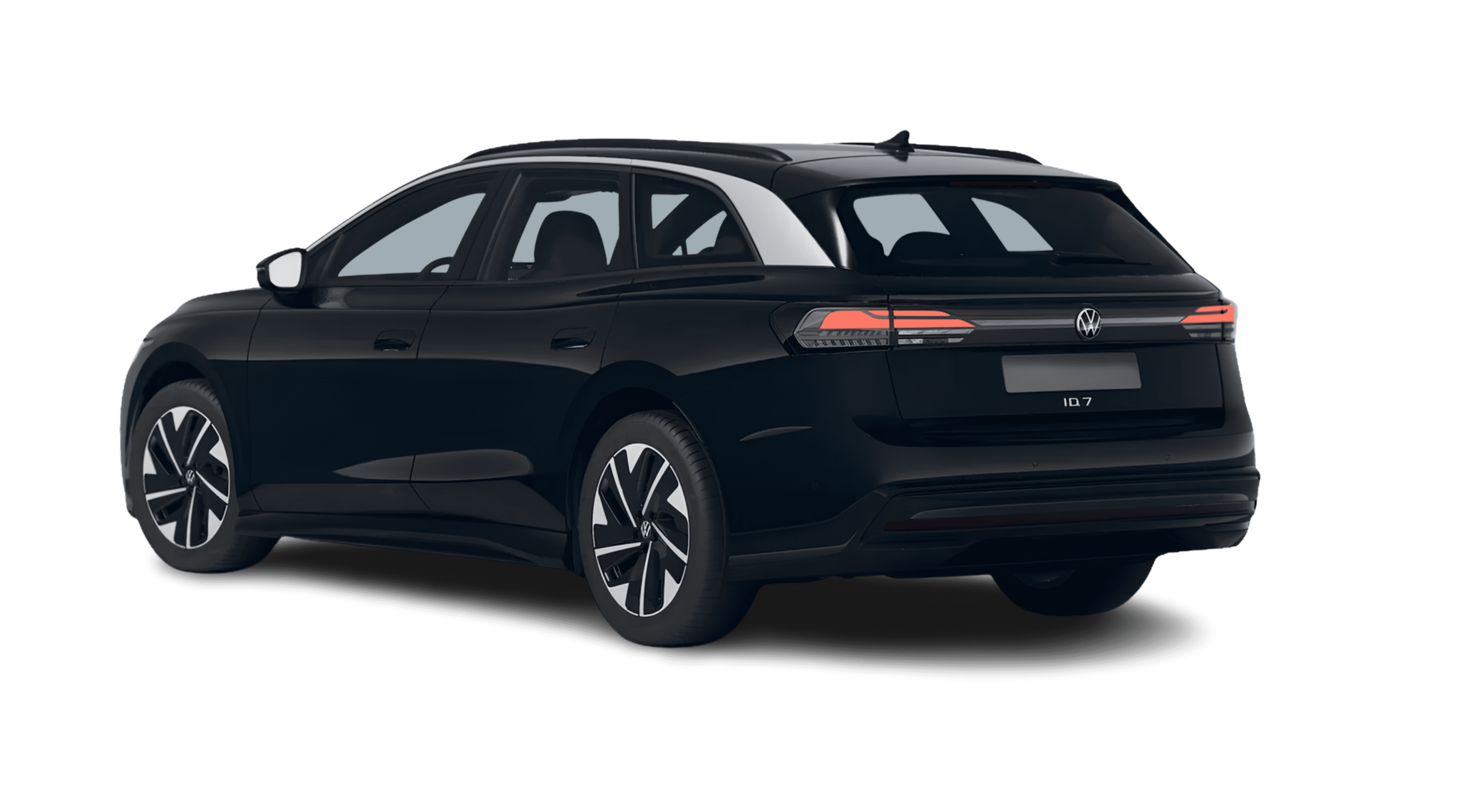 Schräge Heckansicht eines Volkswagen ID.7, freigestellt