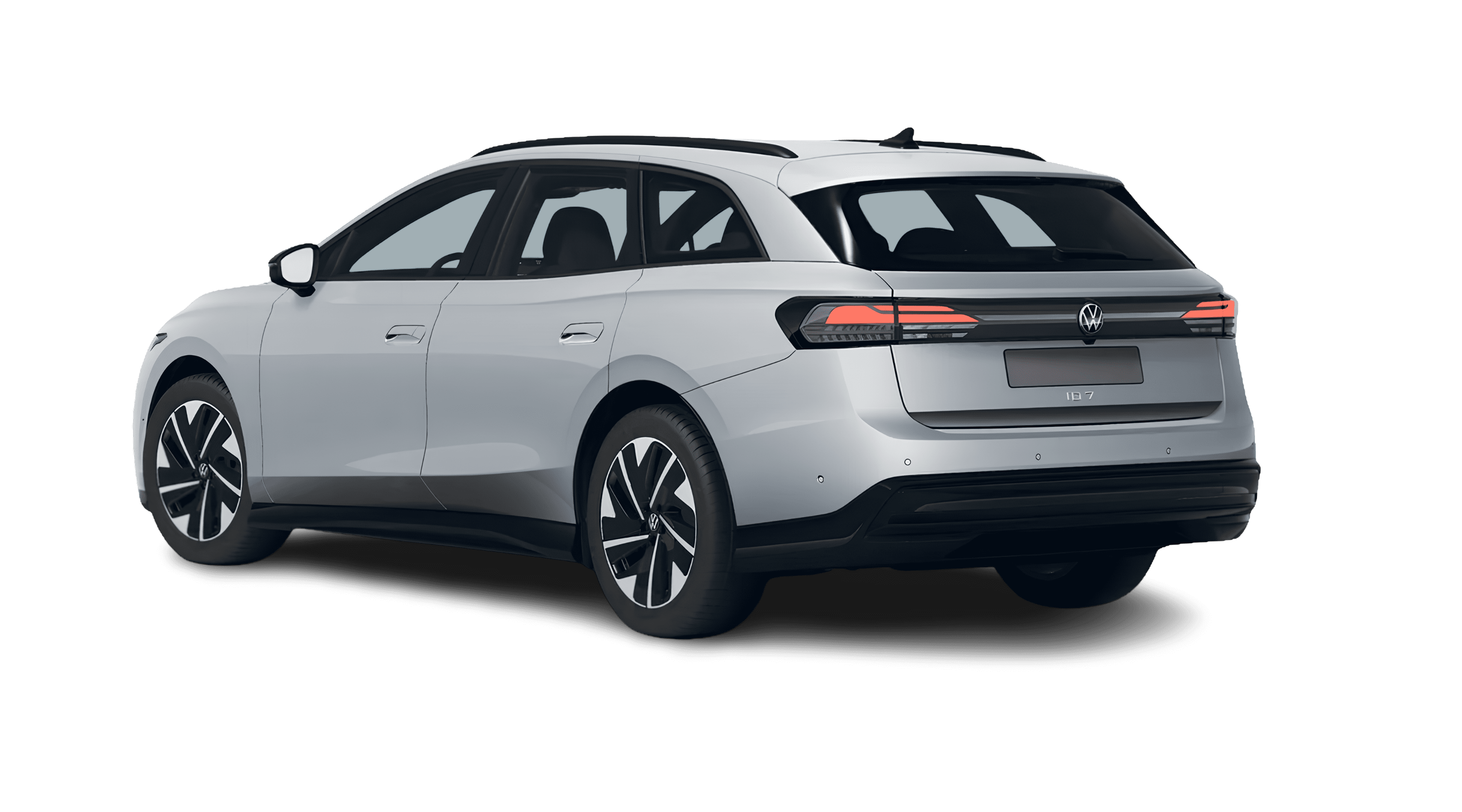 Schräge Heckansicht eines Volkswagen ID.7, freigestellt