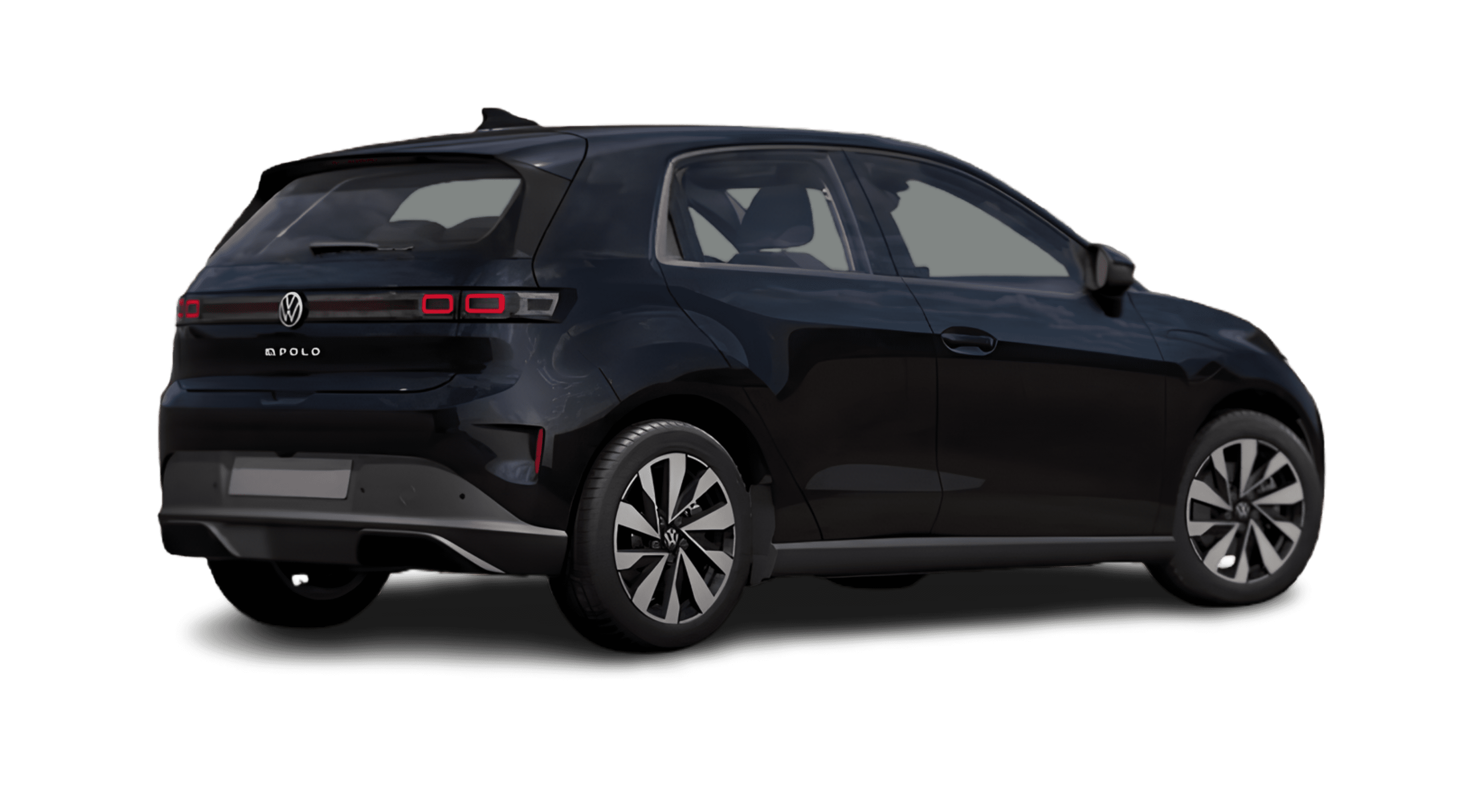 Schräge Heckansicht eines Volkswagen ID. Polo, freigestellt
