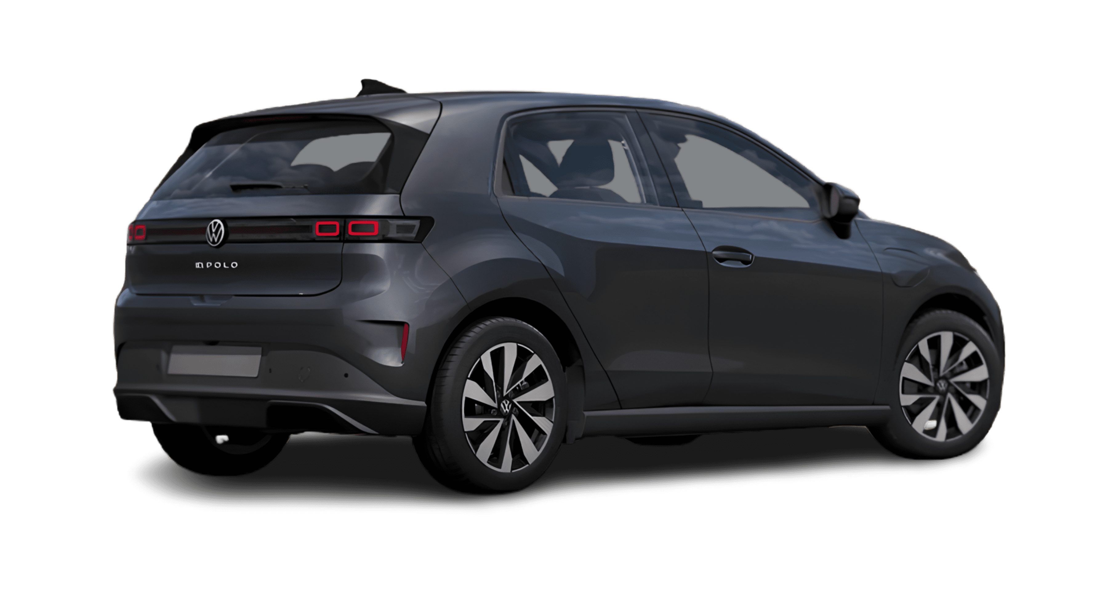 Schräge Heckansicht eines Volkswagen ID. Polo, freigestellt