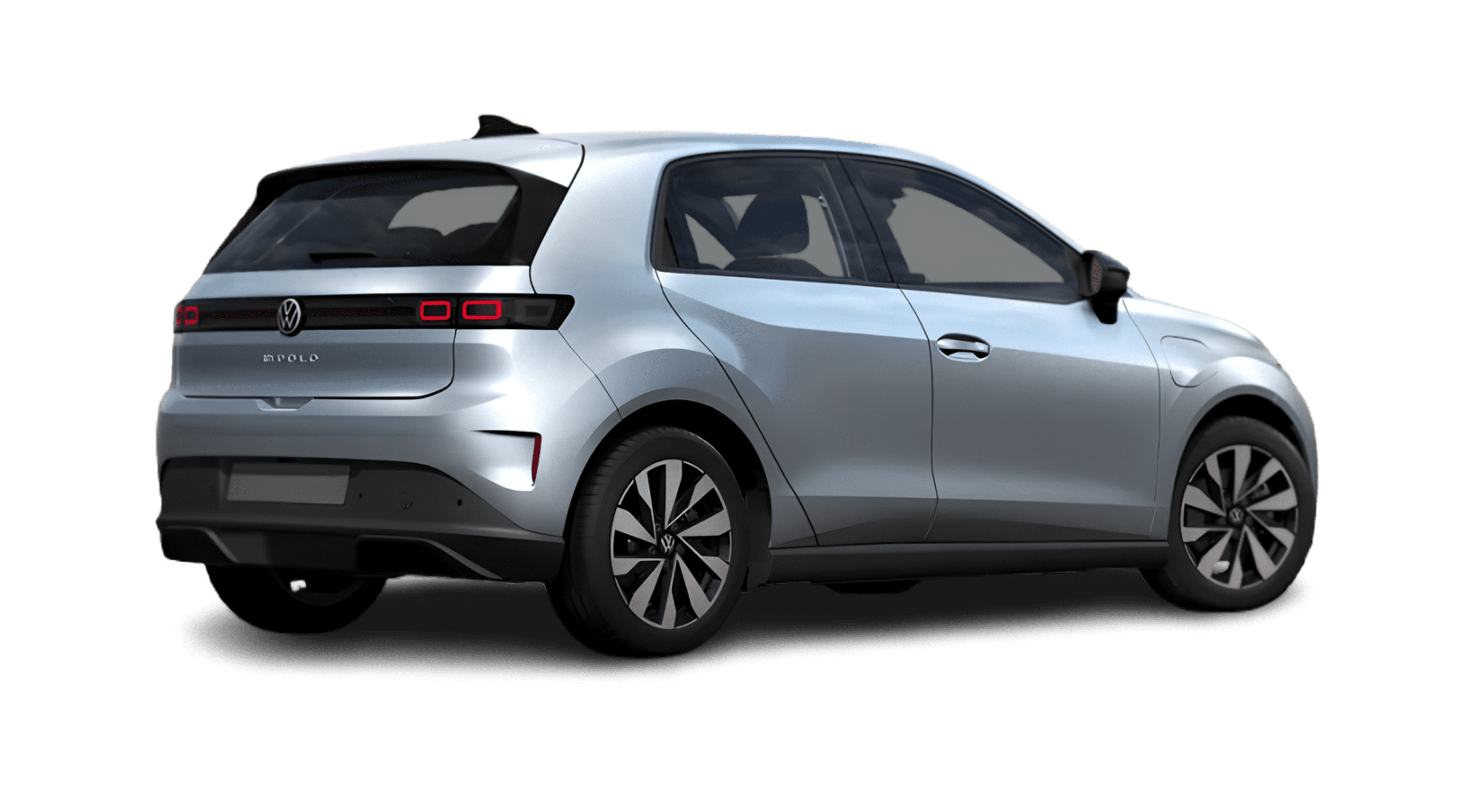 Schräge Heckansicht eines Volkswagen ID. Polo, freigestellt