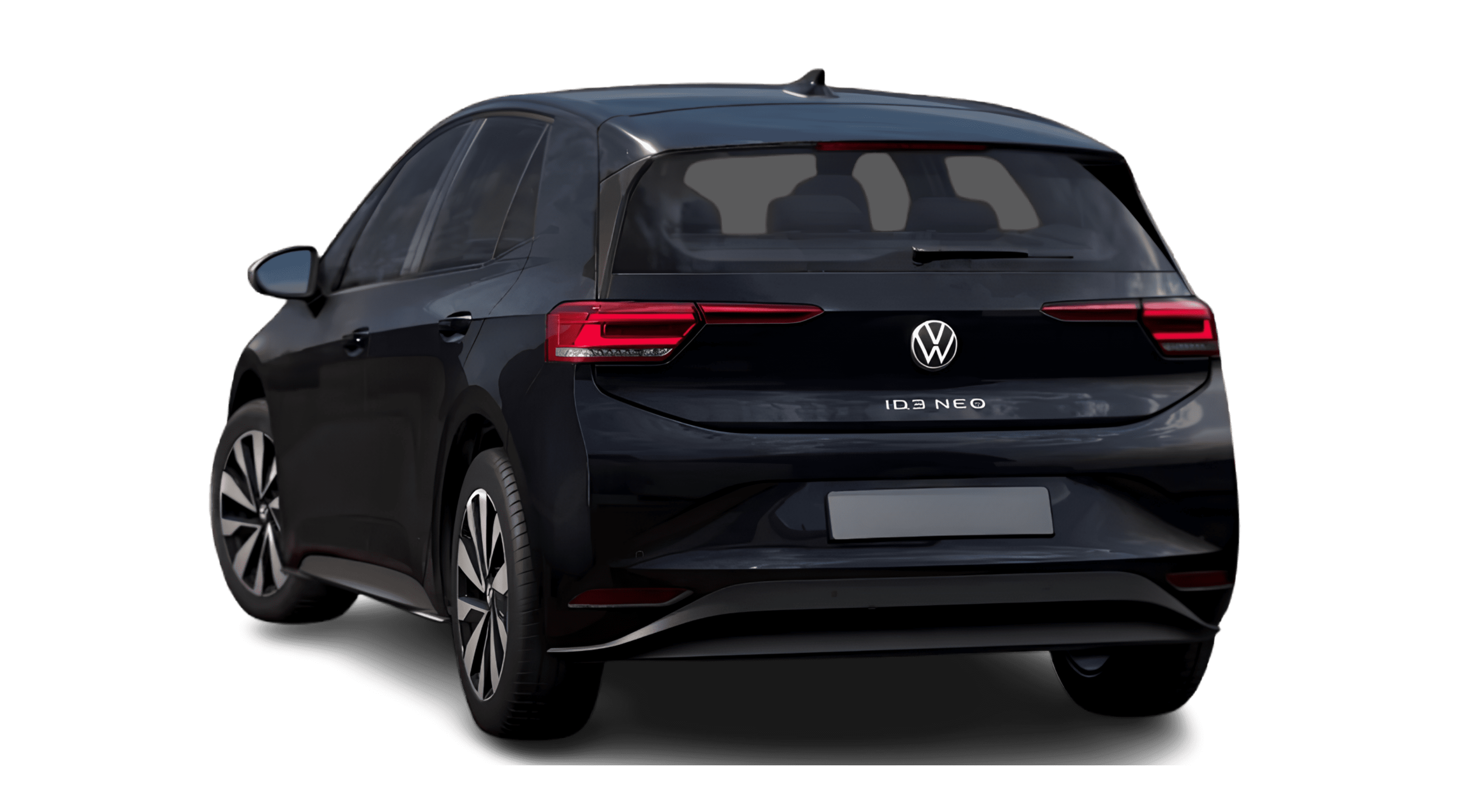 Schräge Heckansicht eines Volkswagen ID.3 Neo, freigestellt