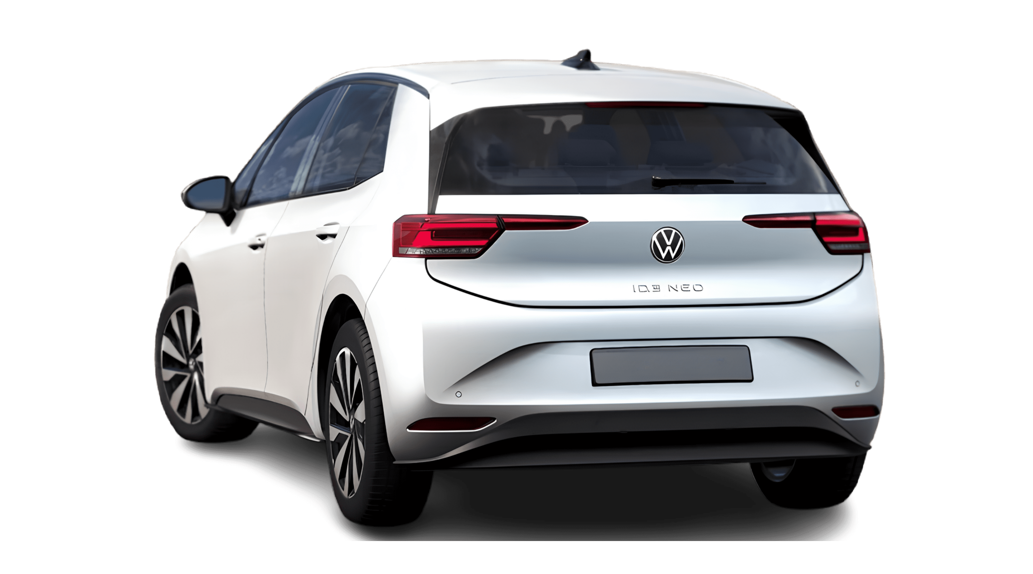 Schräge Heckansicht eines Volkswagen ID.3 Neo, freigestellt