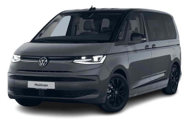Schräge Frontansicht auf einen Volkswagen Multivan, freigestellt