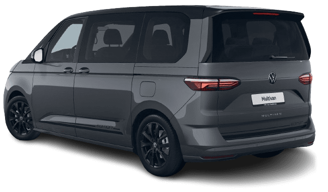 Schräge Heckansicht auf einen Volkswagen Multivan, freigestellt