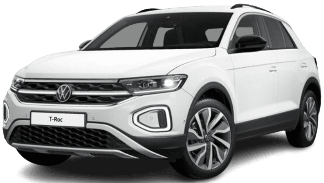 Schräge Frontansicht auf einen Volkswagen T-Roc, freigestellt
