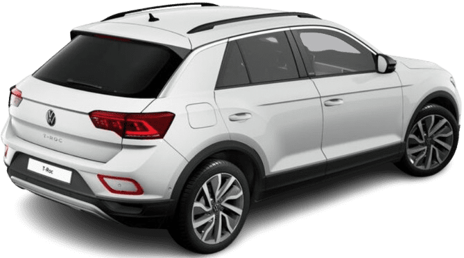 Schräge Heckansicht auf einen Volkswagen T-Roc, freigestellt