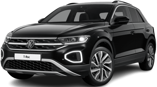 Schräge Frontansicht auf einen Volkswagen T-Roc, freigestellt
