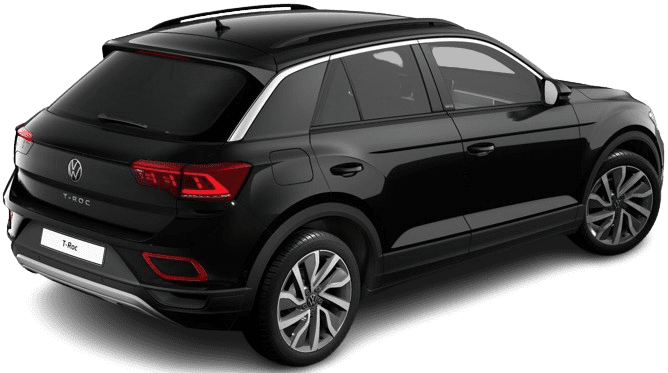 Schräge Heckansicht auf einen Volkswagen T-Roc, freigestellt