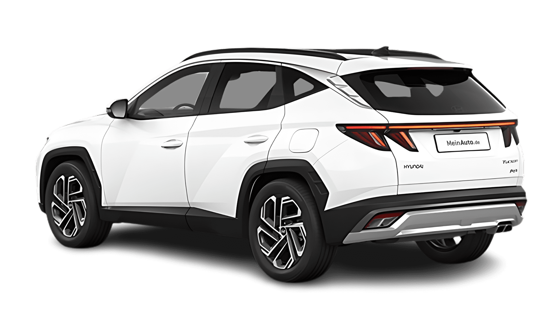 Schräge Heckansicht auf einen Hyundai Tucson, freigestellt