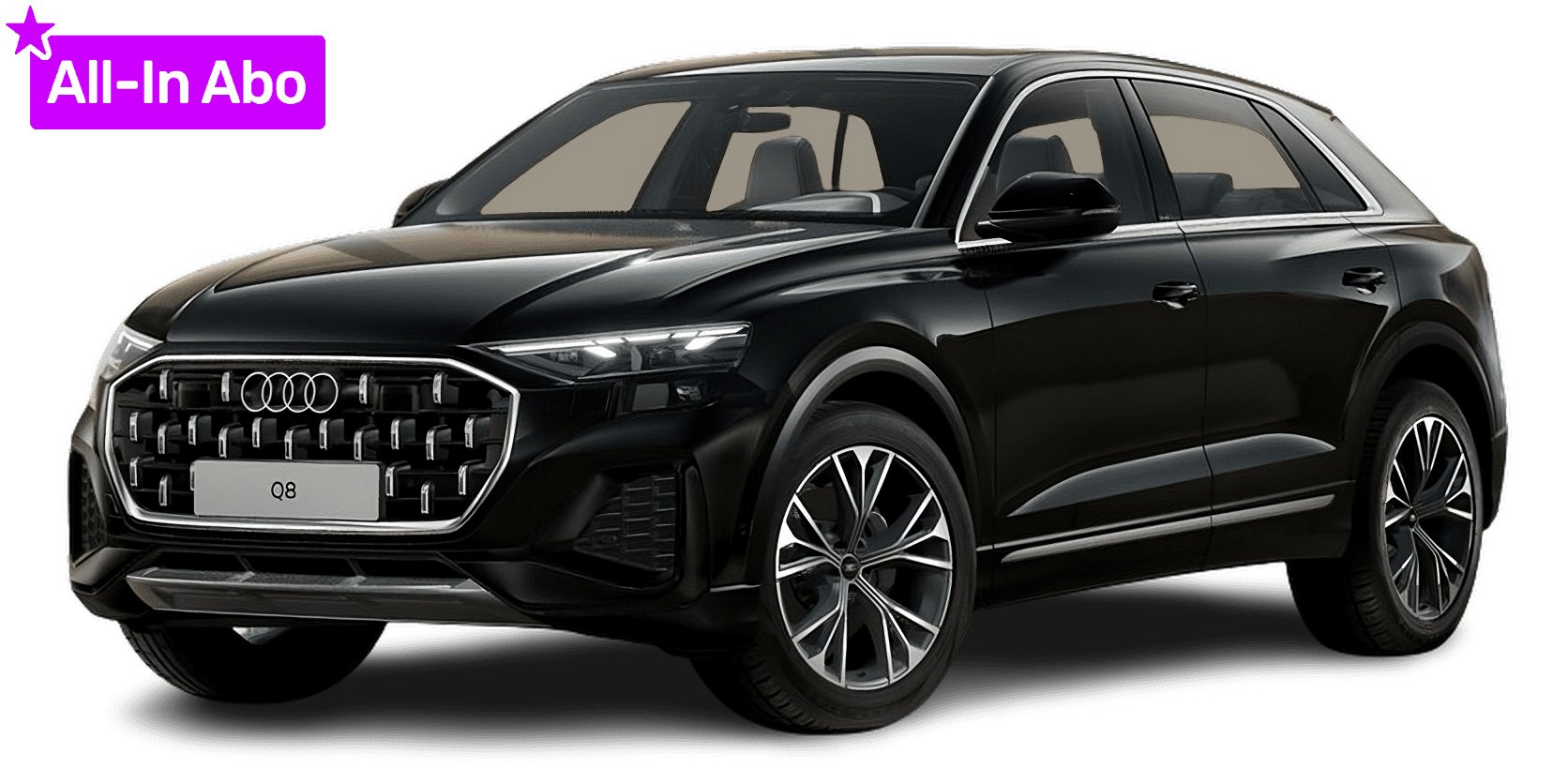Schräge Frontansicht auf einen Audi Q8, freigestellt