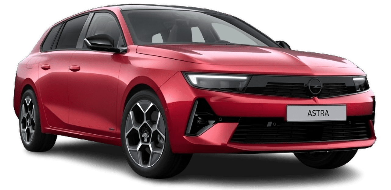 Schräge Frontansicht auf einen Opel Astra, freigestellt