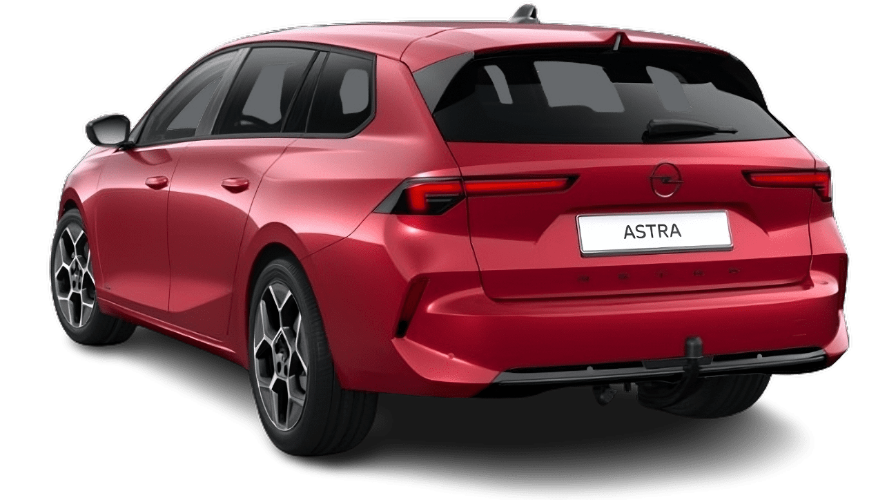 Schräge Heckansicht auf einen Opel Astra, freigestellt