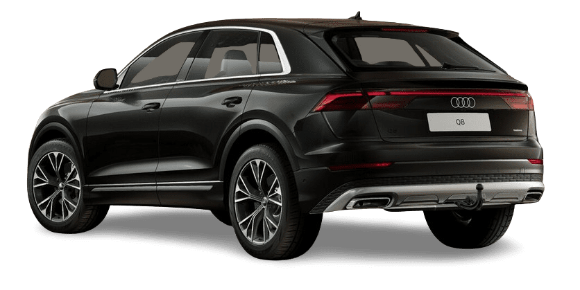 Schräge Heckansicht auf einen Audi Q8, freigestellt