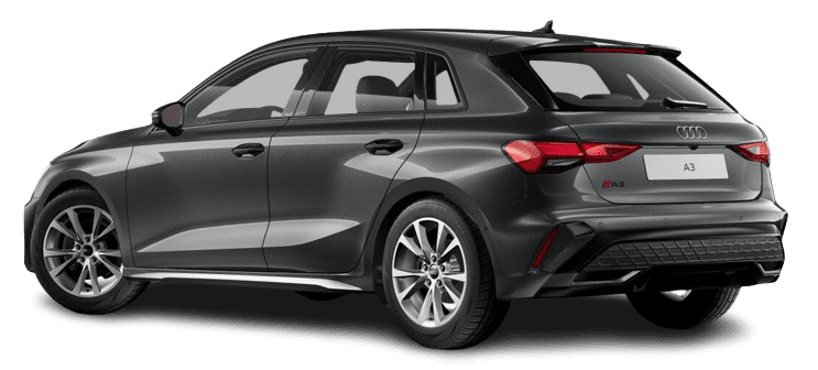 Schräge Heckansicht eines Audi A3, freigestellt